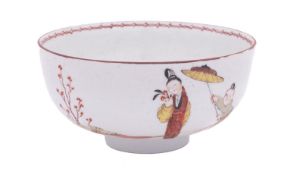 A Champion's Bristol bowl painted with an Oriental garden scene with two elegant Chinese ladies,