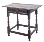 A late 17th/early 18th Century oak rectangular side table, with an overhanging moulded top,