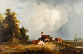 William Shayer Snr. (British, 1787-1879) - Landscape with cattle - Oil on canvas - 53.