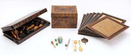 A Victorian walnut and parquetry banded tea caddy,