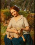 John Stirling (British, 1820-1871) - The Lassie and the Lamb - Oil on board - 52 x 40cm - 75 x 62.