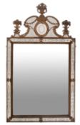 A late 19th Century Venetian gilt metal mounted etched marginal wall mirror,