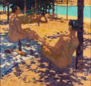*George Devlin RSW RGI ROI ARWS FRSA (Scottish, 1937-2014) - Shared Intimacies (Bathers at St.