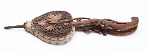 A pair of 'Black Forest' carved and stained wood bellows,