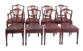 A set of eight Edwardian mahogany dining chairs in the Sheraton manner,