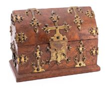 A Victorian burr walnut and gilt metal mounted stationery casket, in Gothic style,