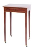 A George IV mahogany and inlaid rectangular work table, bordered with boxwood and ebony lines,