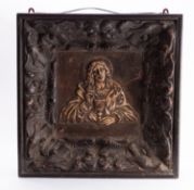 A Continental painted plaster relief of Christ with the Grail, in 17th century Mannerist style,