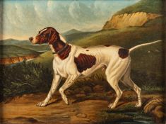 Edwin Loder of Bath (British, 1827-1885) - Portrait of a pointer in landscape - Oil on card - 22.