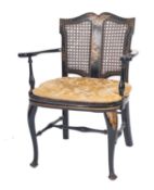 A black lacquer and chinoiserie occasional open armchair, 20th Century,