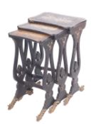 A nest of three Chinese export black lacquered and parcel gilt occasional tables,
