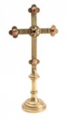 A Victorian brass and agate inset altar cross,