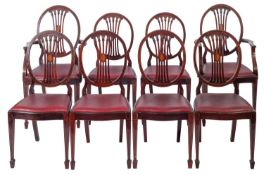 A set of eight Edwardian mahogany and inlaid dining chairs, in the Sheraton manner,