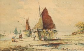 William Joseph Julius Caesar Bond (British, 1833-1926) - Wirral Fishing Boats - Watercolour - 12.