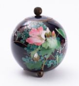 A Japanese cloisonné ovoid jar and cover, Meiji period decorated with peonies, flowering stems,