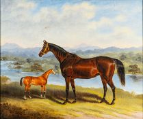 Samuel Spode (British, fl. 1825-1858) - Mare and foal in landscape - Oil on canvas - 61.5 x 74.