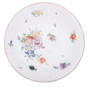 A Champion's Bristol saucer dish painted in the Meissen style with a bouquet of flowers and