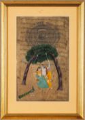 Indian School 'Radha-Krishna' painted print, 32 x 20cm, framed.