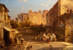Franz Richard Unterberger (Austrian, 1838-1902) - Market scene in Palestrina, in the Roman Campagna,