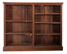 An Edwardian mahogany double open bookcase,