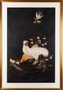 A Japanese silkwork picture of birds, late Meiji period depicting a cockerel,