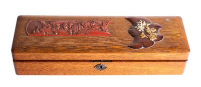 A Japanese elm rectangular box, signed Kozan Meiji period,