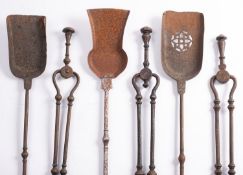 A group of 19th century fire irons, comprising a Regency shovel and tongs set,
