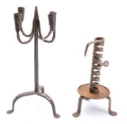 A wrought iron 'rat de cave' candlestick, late 18th century,