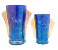 A Loetz 'cobalt papillion' glass vase of mildly waisted cylindrical form with silberiris lug