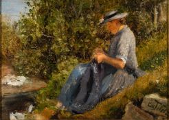 Carl Welz (German, 1860-1929) - Late Summer - Oil on board - 20.5 x 29.5cm - 37 x 45.