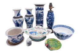 A mixed lot of Oriental ceramics including a pair of crackle glazed baluster vases,