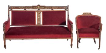An Edwardian Inlaid rosewood and upholstered sofa,