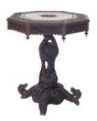 A Burmese carved hardwood octagonal occasional table,