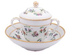 A Champion's Bristol chocolate cup, cover and stand with bud finial and osier moulding,