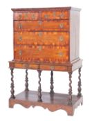 A George II oak and walnut banded chest on stand,