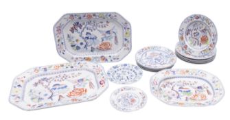 Mason's Patent Ironstone, three graduated serving plates and thirteen various plates and dishes,