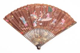 A Chinese painted and decorated lacquer fan,
