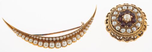 Two pearl set brooches, including an orn