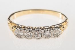 A five stone diamond ring, bezel and gra
