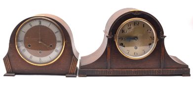 Two oak chiming 1920s mantel clocks