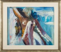 Contemporary School - Study of a female nude - Mixed media - 50 x 61cm - 68 x 79cm framed - Signed