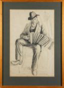 British School, 20th Century - Man playing the accordion - Pencil sketch - 51 x 33.