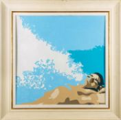Paul Broderick (British, b. 1965) - Jon-Jo in the Gulley at Tuke's Beach - Acrylic on board - 59.