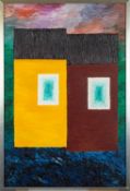 20th Century School - Abstract composition with blue and brown rectangles - Oil on board - 90 x