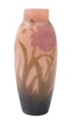A cameo glass vase attributed to Gallé of slender oviform with short raised neck decorated with