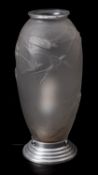 A moulded opaque glass vase, 'Les Hirodelles', almost certainly by Sabino of Paris, circa 1920s,