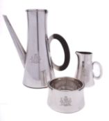 A mid 20th century Danish silver three piece coffee service by Frantz Hingelberg, Aarhus 1937-86,