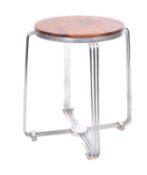 An Art Deco Alpax chrome stool with parquetry and aluminium seat raised on nickel plated bar
