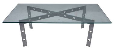 Two Artemide polished aluminium and glass coffee tables,