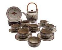 *David Leech [2011-2005] a stoneware part tea service, comprising a tea pot and cover, six cups,